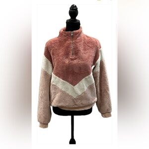 Pink and white fuzzy pullover